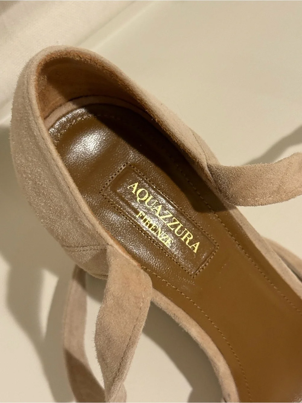 Aquazzura Beige Suede Tie-Wrap Wedge Sandals - Picture 3 of 3
